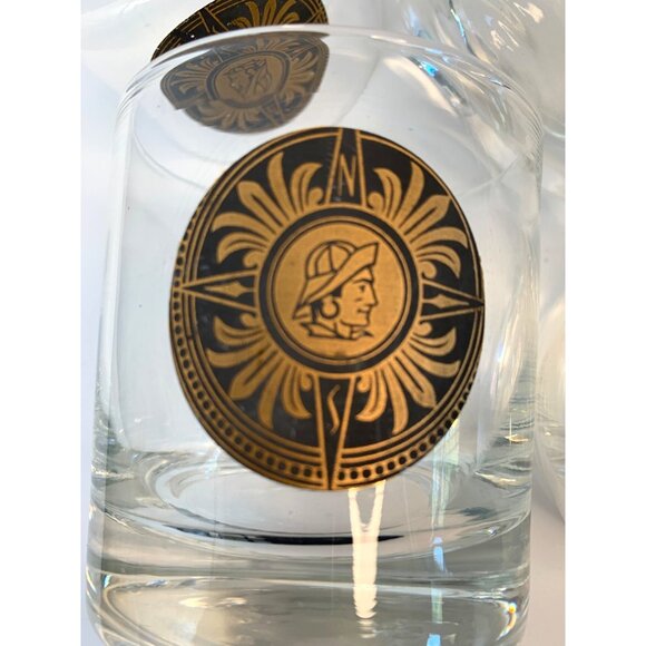 Set Of 4 Vintage Nautical Mid-Century Lowball Glasses Rocks Barware Compass - Picture 2 of 9